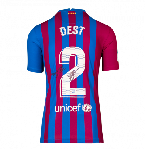 Sergino Dest FC Barcelona 2021-22 Home Shirt: 'Mes Que Un Club' Special Edition