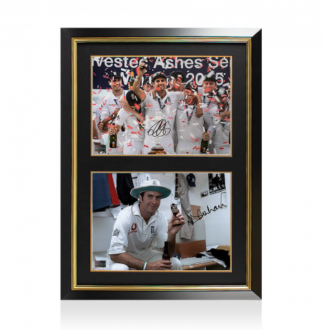 Alastair Cook & Michael Vaughan Signed England Cricket Photos In Dual Photo Frame