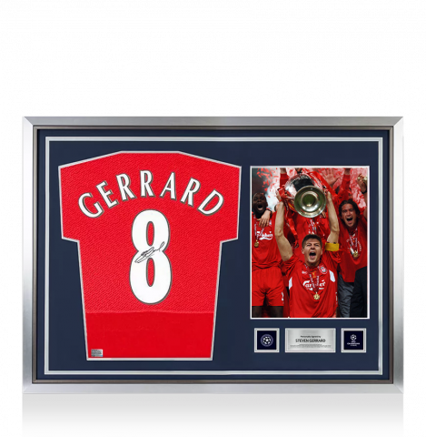 Steven Gerrard Official UEFA Champions League Back Signed and Hero Framed Liverpool 2005 Home Shirt: UEFA Champions League Final Edition