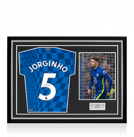 Jorginho Back Signed Chelsea 2021-22 Home Shirt In Hero Frame: Option 1