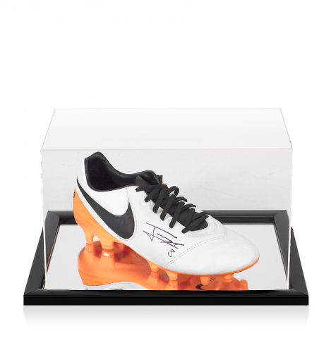 Jorginho Signed White and Orange Nike Tiempo Boot In Acrylic Case