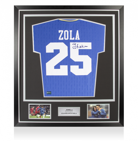 Gianfranco Zola Back Signed Chelsea 1997-98 Home Shirt In Classic Frame Gianfranco Zola Back Signed Chelsea 1997-98 Home Shirt In Classic Frame