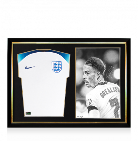 Jack Grealish England 2022 Home Shirt and  Signed Original Artwork In Hero Frame: Limited Edition 1/1