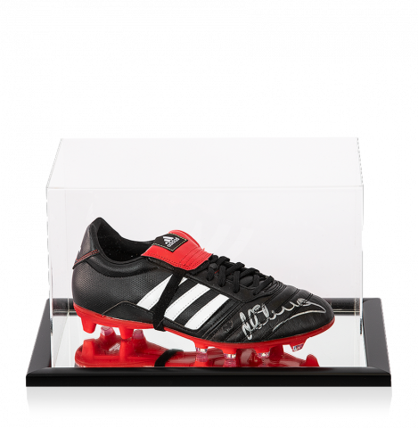 Michael Owen Signed Black and Red Adidas Gloro Boot In Acrylic Case