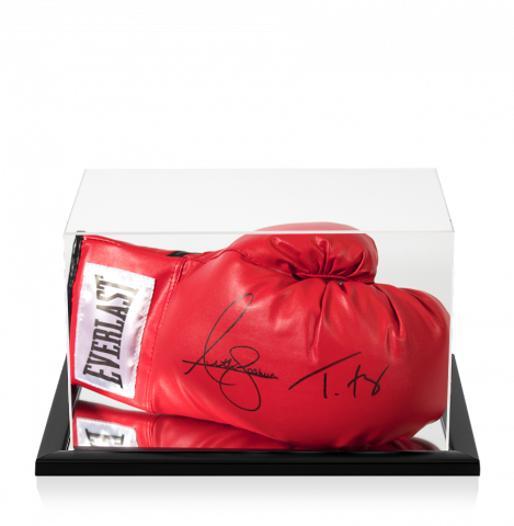 Anthony Joshua & Tyson Fury Signed Red Everlast Boxing Glove In Acrylic Case
