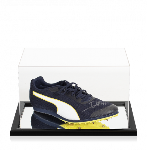 Usain Bolt Signed Navy Puma Running Spikes In Acrylic Case