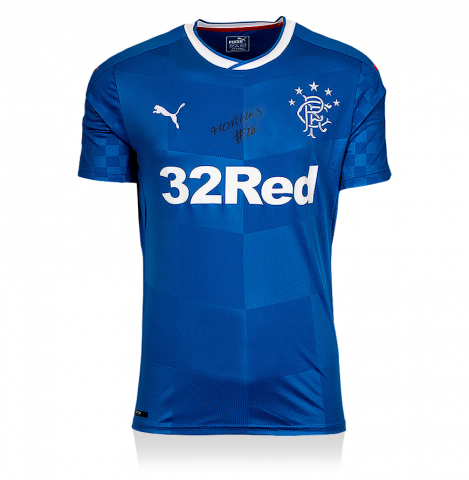 Alfredo Morelos Front Signed Rangers 2017-18 Home Shirt