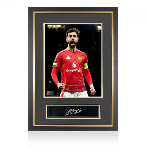Bruno Fernandes Signed Plaque and Photo Frame: 2025 UEFA Europa League Finalist