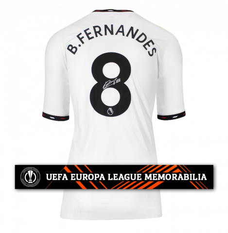 Bruno Fernandes Official UEFA Europa League Back Signed Manchester United 2022-23 Away Shirt