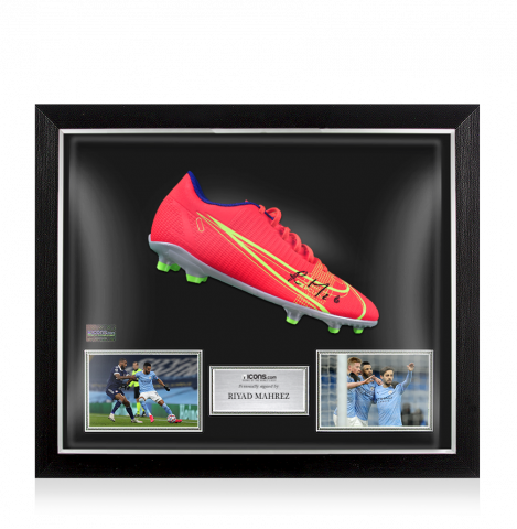 Riyad Mahrez Signed Red Nike Mercurial Boot In Bubble Frame: Manchester City Option 