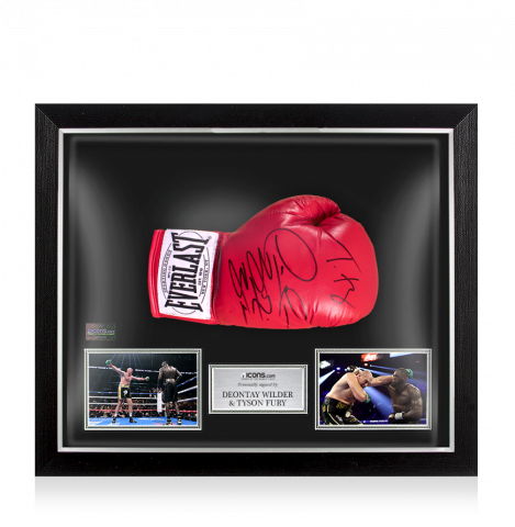 Tyson Fury & Deontay Wilder Signed Red Everlast Boxing Glove In Bubble Frame: Option 1