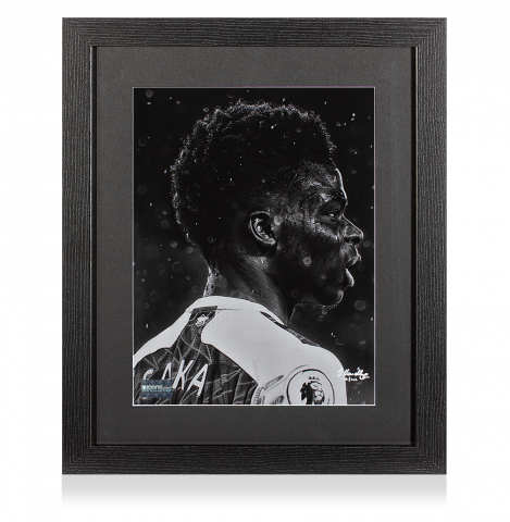 ARTIST SIGNED Bukayo Saka Tribute Artwork In Black Wooden Frame: Arsenal Star
