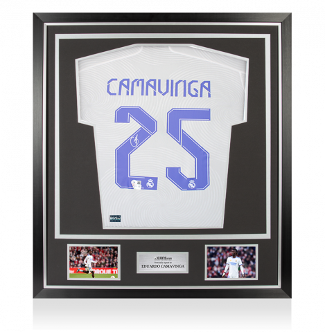 Eduardo Camavinga Back Signed Real Madrid 2021-22 Home Shirt In Classic Frame