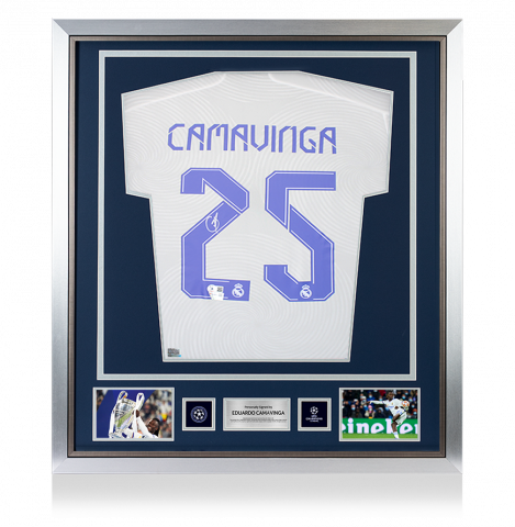 Eduardo Camavinga Official UEFA Champions League Back Signed and Framed Real Madrid 2021-22 Home Shirt