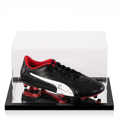 Denis Law Signed Black and Red Puma Boot In Acrylic Case
