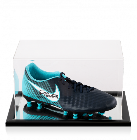 Eric Cantona Signed Blue and Black Nike Boot In Acrylic Case