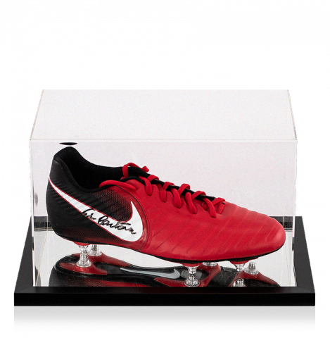 Eric Cantona Signed Red and Black Nike Boot In Acrylic Case
