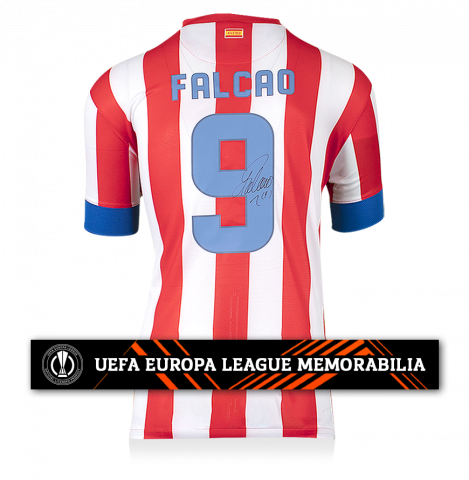 Radamel Falcao Official UEFA Europa League Back Signed 2012-13 Atletico Madrid Home Shirt