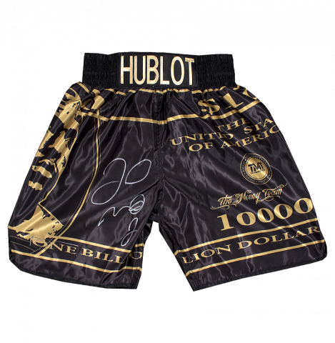 Floyd Mayweather Signed Black and Gold Boxing Shorts
