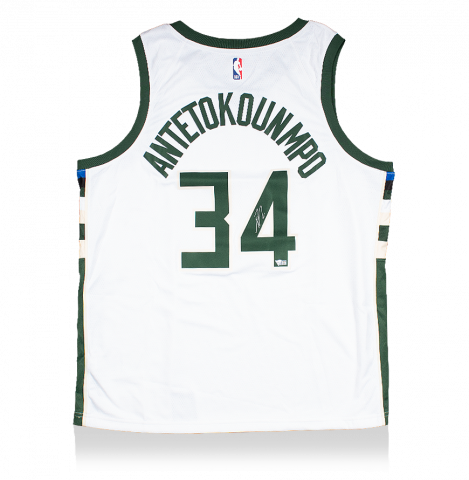 Giannis Antetokounmpo Signed Milwaukee Bucks White Swingman Jersey