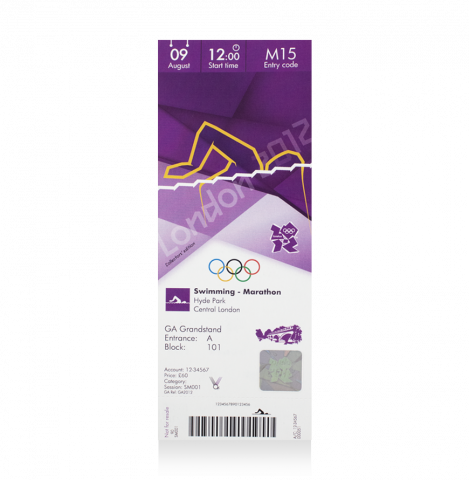 UNSIGNED London 2012 Olympics Ticket: Marathon Swimming, August 9th