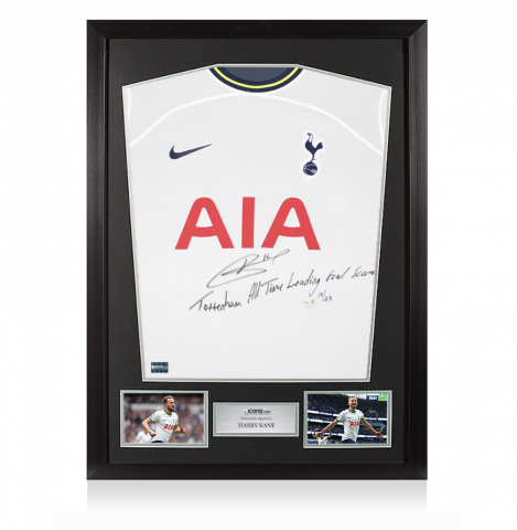 Harry Kane Front Signed and Framed Tottenham Hotspur 2022-23 Home Shirt: "All Time Leading Goalscorer" Edition