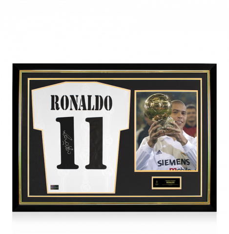 Ronaldo Official Ballon d'Or™ Back Signed and Hero Framed Modern Real Madrid Home Shirt With Fan Style Numbers 