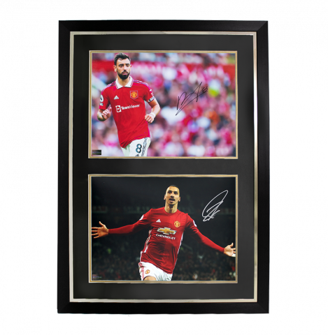 Bruno Fernandes & Zlatan Ibrahimovic Manchester United Signed Photos In Dual Photo Frame