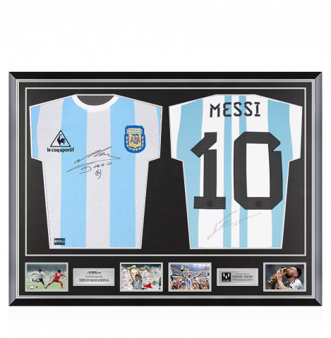 Diego Maradona & Lionel Messi Signed Argentina Shirts In Classic Dual Frame