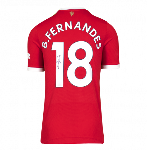 Bruno Fernandes Signed Manchester United 2021-22 Home Shirt With Fan Style Numbers