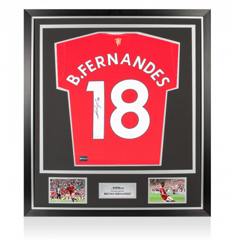 Bruno Fernandes Signed Manchester United 2021-22 Home Shirt With Fan Style Numbers In Classic Frame