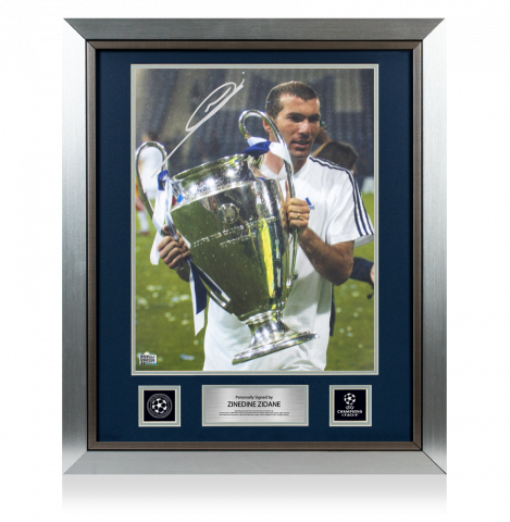 PRE-FRAMED Zinedine Zidane Official UEFA Champions League Signed and Framed Real Madrid Photo: 2002 UEFA Champions League Winner