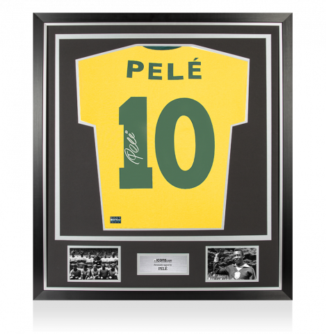 Pele Back Signed Brazil Retro Home Shirt In Classic Frame