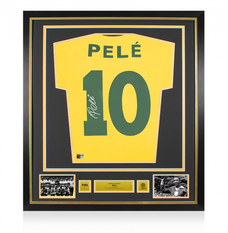 Pele Official 1970 FIFA World Cup™ Back Signed and Framed Retro Brazil Home Shirt