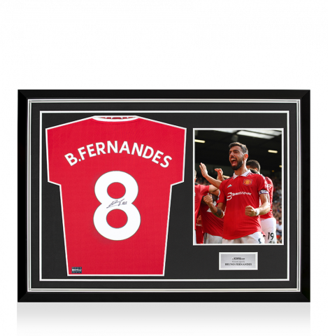 Bruno Fernandes Back Signed Manchester United 2022-23 Home Shirt With Fan Style Number In Hero Frame: Option 1