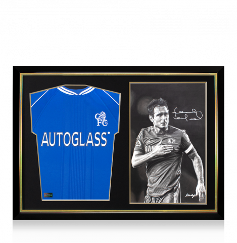Chelsea 2000 Home Shirt and Frank Lampard Signed Original Artwork In Hero Frame: Limited Edition 1/1