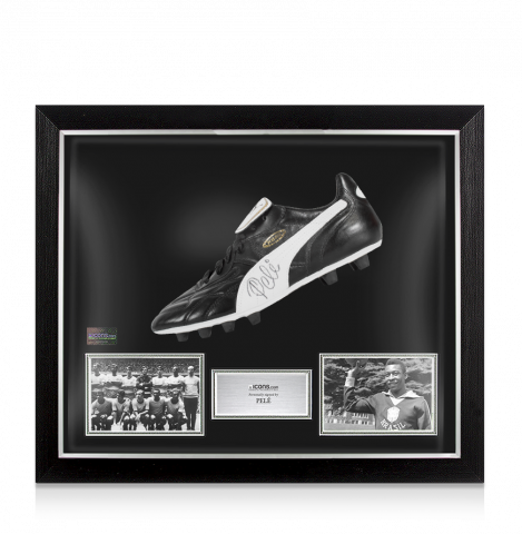 Pele Signed Black Puma King Boot In Bubble Frame: Option 1