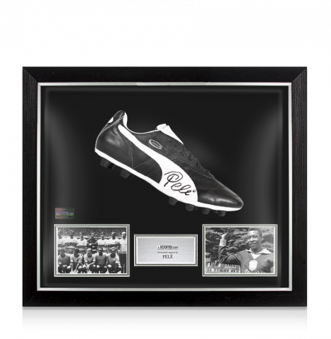 Pele Signed Black Puma Liga Boot In Bubble Frame: Option 1