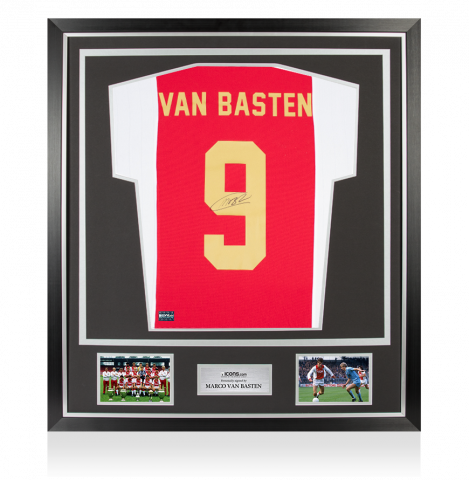 Marco van Basten Back Signed Modern Ajax Home Shirt with Fan Style Numbers In Classic Frame