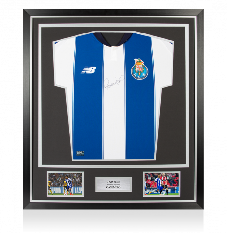 Casemiro Front Signed Porto 2018-19 Home Shirt In Classic Frame