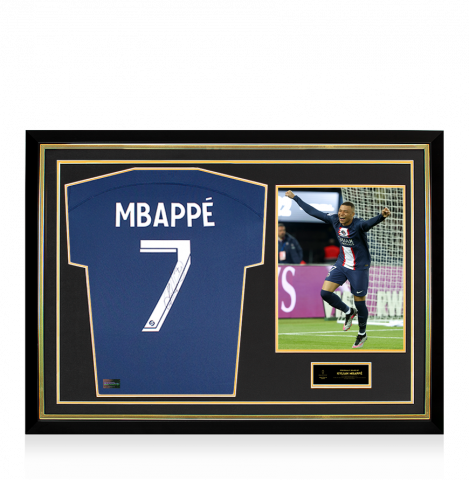 Kylian Mbappe Official Ballon d'Or™ Back Signed and Hero Framed Paris St-Germain 2022-23 Home Shirt: 2024 Gerd Müller Trophy Winner