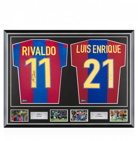 Rivaldo & Luis Enrique Signed Barcelona Shirts In Classic Dual Frame