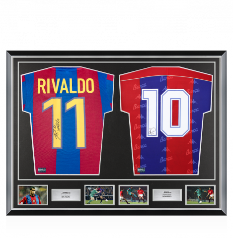 Rivaldo & Romario Signed Barcelona Shirts In Classic Dual Frame