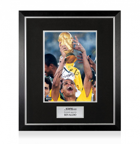 Rivaldo Signed Brazil Photo In Premium Photo Frame: 2002 FIFA World Cup Winner