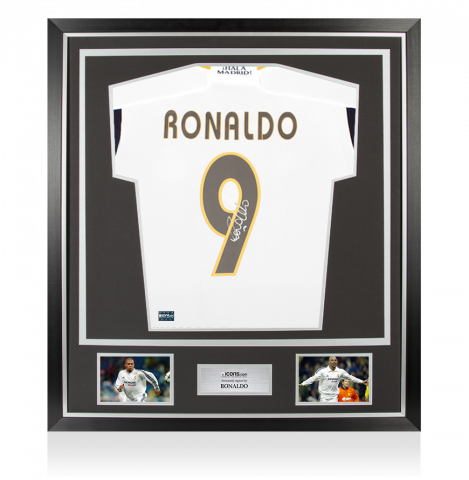 Ronaldo Back Signed Modern Real Madrid CF Home Shirt with Fan Style Numbers In Classic Frame