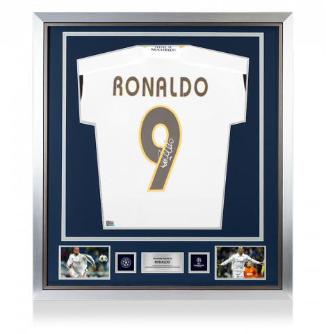 Ronaldo Official UEFA Champions League Back Signed and Framed Modern Real Madrid CF Home Shirt with Fan Style Numbers
