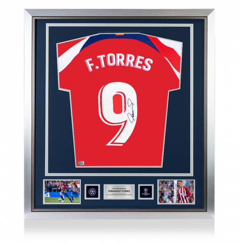 Fernando Torres Official UEFA Champions League Back Signed and Framed Modern Atletico Madrid Home Shirt