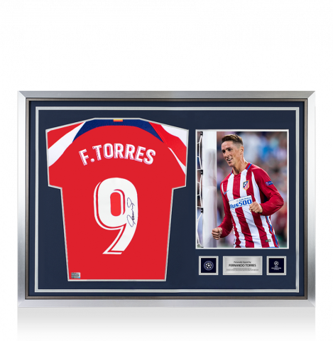 Fernando Torres Official UEFA Champions League Back Signed and Hero Framed Modern Atletico Madrid Home Shirt
