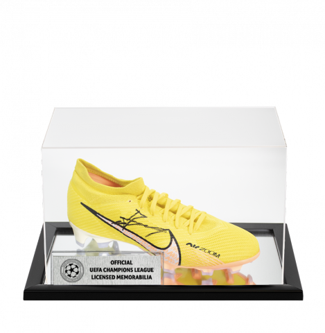 Claude Makelele Official UEFA Champions League Signed Yellow Nike Mercurial Boot In Acrylic Case