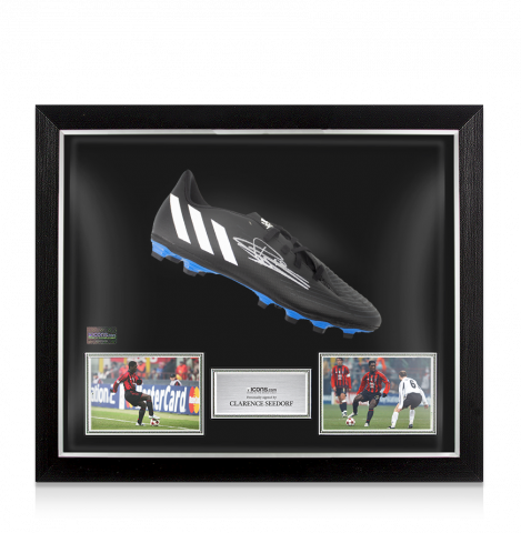 Clarence Seedorf Signed Black and Blue Adidas Predator Boot In Bubble Frame: Option 1